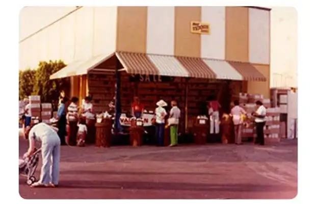 Customers gathered outside the early Vans factory and store in Anaheim